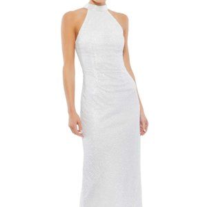 MAC DUGGAL 70110 EMEBELLISHED HALTER NECK WHITE SHEATH DRESS sz 4